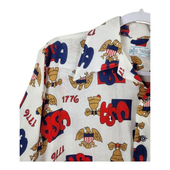 Vintage 70s Kmart USA Patriotic Dagger Collar Button Front Shirt Medium 1776 - Picture 3 of 7